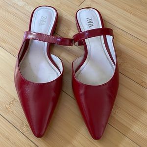 Women Zara Red Pointy Mules Shoes Size 38 Worn less than 5 times